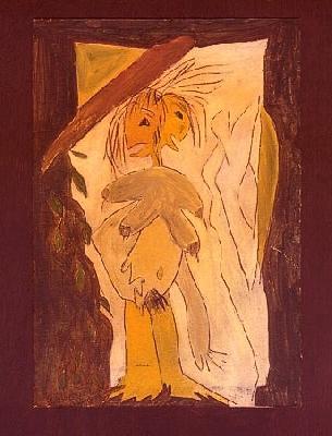 <b>Ambidextre</b><br>24x26cm (9.45x10.24 in)<br>Huile et collage / papier / bois<br>Oil and bonding / paper / wood<br><br>$250<br>1995/1