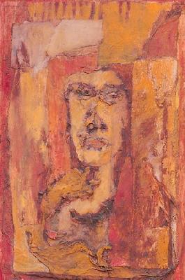 <b>Clin d'oeil à Mona</b><br>20x32cm (7.87x12.60 in)<br>Huile et collage / bois<br>Oil and bonding / wood<br><br>$Vendu<br>2004