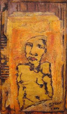 <b>Seule</b><br>17.5x29.5cm (6.89x11.61 in)<br>Huile et collage / bois<br>Oil and bonding / wood<br><br>$210<br>2004