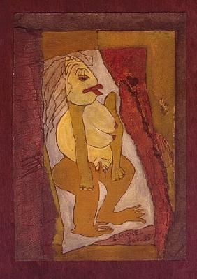 <b>Affûteuse</b><br>24x27cm (9.45x10.63 in)<br>Huile et collage / papier / bois<br>Oil and bonding / paper / wood<br><br>$250<br>1995/7