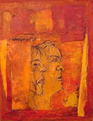 <b>Comédie</b><br>18x23cm (7.09x9.06 in)<br>Huile et collage / toile<br>Oil and bonding / canvas<br><br>$150<br>2004