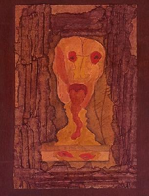 <b>Langue pendue</b><br>24x27cm (9.45x10.63 in)<br>Huile et collage / papier / bois<br>Oil and bonding / paper / wood<br><br>$250<br>1995/6