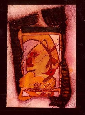 <b>Sensitive</b><br>26x30cm (10.24x11.81 in)<br>Huile et collage / papier / bois<br>Oil and bonding / paper / wood<br><br>$Vendu<br>1995/6