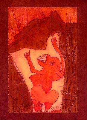 <b>Cavernicole</b><br>26x30cm (10.24x11.81 in)<br>Huile et collage / papier / bois<br>Oil and bonding / paper / wood<br><br>$250<br>1995/6
