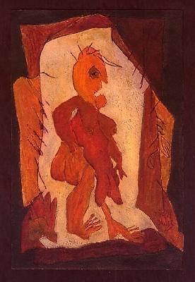 <b>Caroncule</b><br>26x30cm (10.24x11.81 in)<br>Huile et collage / papier / bois<br>Oil and bonding / paper / wood<br><br>$250<br>1995/6