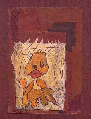 <b>Concassé</b><br>24x26cm (9.45x10.24 in)<br>Huile et collage / papier / bois<br>Oil and bonding / paper / wood<br><br>$250<br>1994