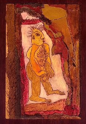 <b>Herissé</b><br>26x30cm (10.24x11.81 in)<br>Huile et collage / papier / bois<br>Oil and bonding / paper / wood<br><br>$250<br>1995/8