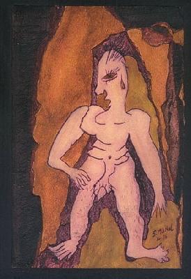 <b>L'homme blanc</b><br>26x30cm (10.24x11.81 in)<br>Huile et collage / papier / bois<br>Oil and bonding / paper / wood<br><br>$250<br>1996/4