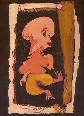 <b>La palmidienne</b><br>33x38cm (12.99x14.96 in)<br>Huile et collage / papier / bois<br>Oil and bonding / paper / wood<br><br>$300<br>1996/5