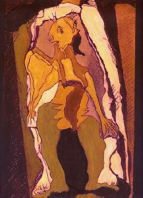 <b>Erinye</b><br>32x40cm (12.60x15.75 in)<br>Huile et collage / papier / bois<br>Oil and bonding / paper / wood<br><br>$300<br>1996/5