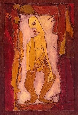 <b>Virgule</b><br>26x30cm (10.24x11.81 in)<br>Huile et collage / papier / bois<br>Oil and bonding / paper / wood<br><br>$250<br>1995/8