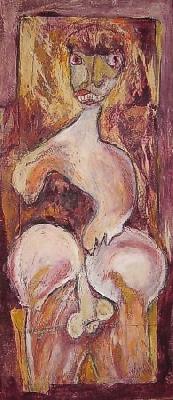 <b>Nu ment</b><br>50.5x115cm (19.88x45.28 in)<br>Huile et collage / papier / bois<br>Oil and bonding / paper / wood<br><br>$Vendu<br>2001