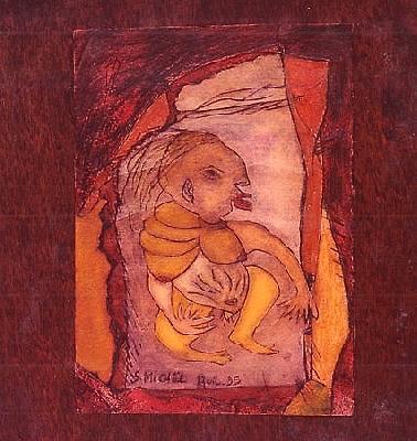 <b>Délice</b><br>24x26cm (9.45x10.24 in)<br>Huile et collage / papier / bois<br>Oil and bonding / paper / wood<br><br>$Vendu<br>1995/4