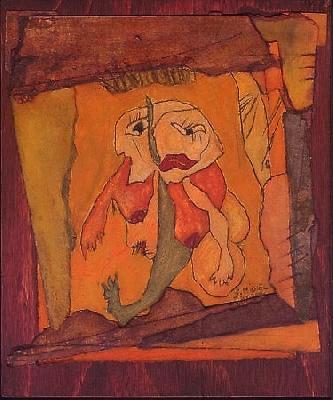 <b>Double</b><br>20x24cm (7.87x9.45 in)<br>Huile et collage / papier / bois<br>Oil and bonding / paper / wood<br><br>$250<br>2002