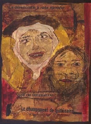 <b>Le changement de millénaire</b><br>30.5x41cm (12.01x16.14 in)<br>Huile et collage / papier / bois<br>Oil and bonding / paper / wood<br><br>$300<br>2002/4