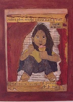 <b>Le gout du bonheur</b><br>30x40cm (11.81x15.75 in)<br>Huile et collage / papier / bois<br>Oil and bonding / paper / wood<br><br>$Vendu<br>2002