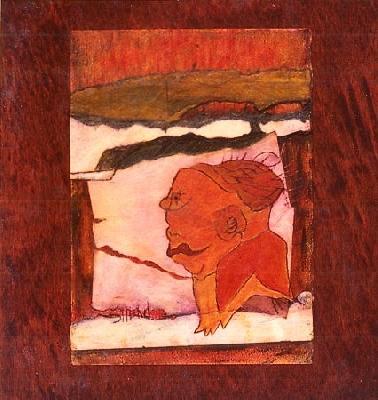 <b>Néron</b><br>24x26cm (9.45x10.24 in)<br>Huile et collage / papier / bois<br>Oil and bonding / paper / wood<br><br>$Vendu<br>1995