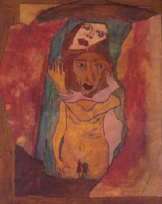 <b>Amoureux</b><br>24x27cm (9.45x10.63 in)<br>Huile et collage / papier / bois<br>Oil and bonding / paper / wood<br><br>$250<br>2002/9
