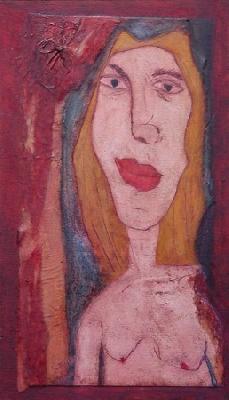 <b>Portrait de femme II</b><br>26x30cm (10.24x11.81 in)<br>Huile et collage / papier / bois<br>Oil and bonding / paper / wood<br><br>$Vendu<br>2002/9