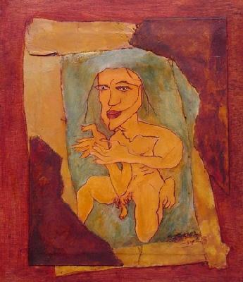 <b>Doigté</b><br>24x27.5cm (9.45x10.83 in)<br>Huile et collage / papier / bois<br>Oil and bonding / paper / wood<br><br>$250<br>2002/9