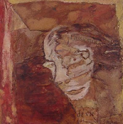 <b>Passionnée de vie</b><br>20x20cm (7.87x7.87 in)<br>Huile et collage / papier / toile<br>Oil and bonding / paper / canvas<br><br>$130<br>2004