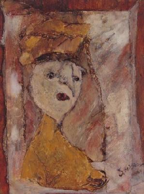 <b>Homme 1</b><br>17.5x23.5cm (6.89x9.25 in)<br>Huile et collage / papier / bois<br>Oil and bonding / paper / wood<br><br>$130<br>2004