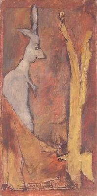 <b>Kangourou</b><br>15x30cm (5.91x11.81 in)<br>Huile et collage / papier / toile<br>Oil and bonding / paper / canvas<br><br>$220<br>2004