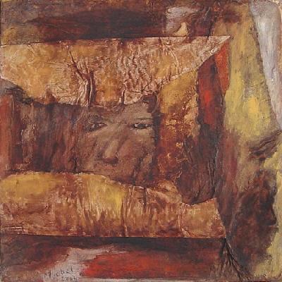 <b>Suspicion</b><br>20x20cm (7.87x7.87 in)<br>Huile et collage / papier / toile<br>Oil and bonding / paper / canvas<br><br>$Vendu<br>2004