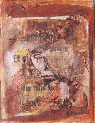 <b>Et si...</b><br>17.5x22.5cm (6.89x8.86 in)<br>Huile et collage / papier / toile<br>Oil and bonding / paper / canvas<br><br>$210<br>2004